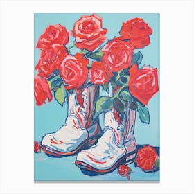 A Painting Of Cowboy Boots With Roses Flowers, Fauvist Style, Still Life 2 Canvas Print