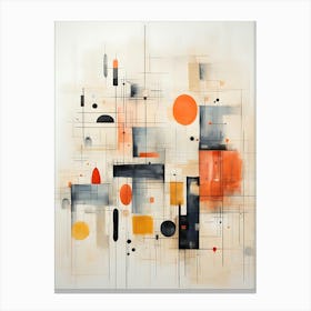 Abstract Watercolor Painting With Geometric Shapes And Lines In Orange Gray And Beige Tones Canvas Print