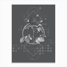 Vintage Rosa Alba Botanical with Line Motif and Dot Pattern in Ghost Gray n.0005 Canvas Print