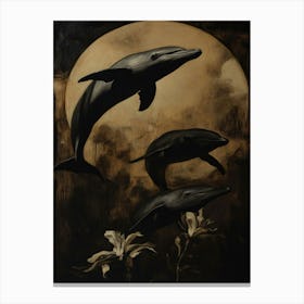 Dolphins In The Moonlight Canvas Print