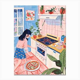 Girl Making A Pizza Lo Fi Kawaii Illustration 1 Canvas Print