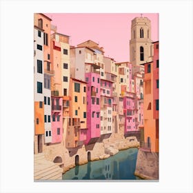 Girona Spain 4 Vintage Pink Travel Illustration Canvas Print