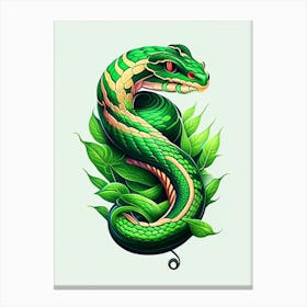 Green Bush Viper Snake Tattoo Style Canvas Print