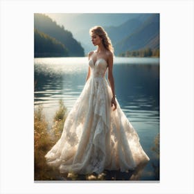 Beautiful Bride By The Lake Canvas Print