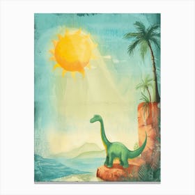 Cute Dinosaur Under The Sun Storybook Style Canvas Print