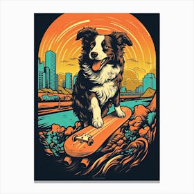 Border Collie Dog Skateboarding Illustration 4 Canvas Print