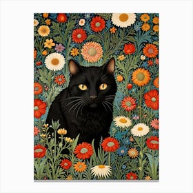 William Morris Black Cat In A Flower Field Canvas Print