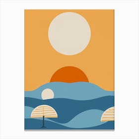 Sunset With Umbrellas Canvas Print