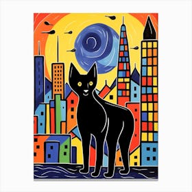Frankfurt, Germany Skyline With A Cat 2 Canvas Print
