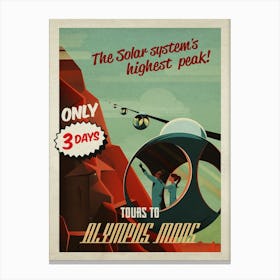 Mars, Tours to Olympus mons — Vintage retro space poster, retrofuturism poster, retro space, propaganda poster Canvas Print