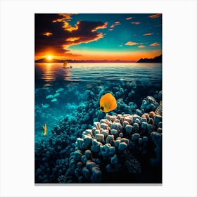 Tropical Seascape And Sunset Background Canvas Print