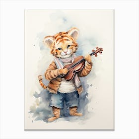 Tiger Illustration Playing An Instrument Watercolour 4 Canvas Print
