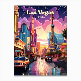 Las Vegas Nevada Night Time Travel Illustration Canvas Print