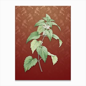 Vintage White Dead Nettle Plant Botanical on Falu Red Pattern n.2572 Canvas Print
