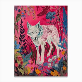 Floral Animal Painting Timber Wolf 2 Canvas Print
