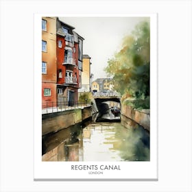 Regents Canal London Watercolour Travel Poster 3 Canvas Print