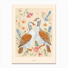 Folksy Floral Animal Drawing Goose Poster Canvas Print