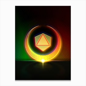 Neon Geometric Glyph in Watermelon Green and Red on Black n.0130 Canvas Print