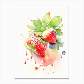 Everbearing Strawberries, Plant, Storybook Watercolours Canvas Print