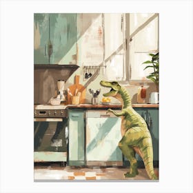 Dinosaur Cooking In The Kitchen Pastel Painting 3 Canvas Print