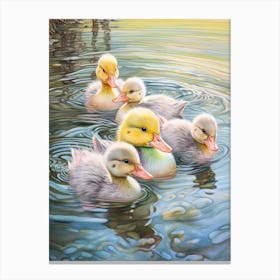 Ducklings Swimming In The River Pencil Illustration 2 Canvas Print