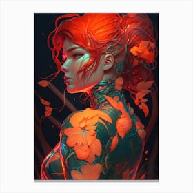 Girl With Red Hair and Flower Tattoos Canvas Print