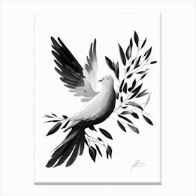 Peace Dove And Olive Branch Symbol Black And White Painting Canvas Print