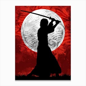 Samurai Silhouette Red Canvas Print