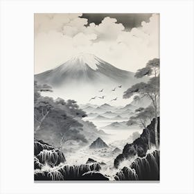 Mount Gassan In Yamagata, Ukiyo E Black And White Line Art Drawing 4 Canvas Print