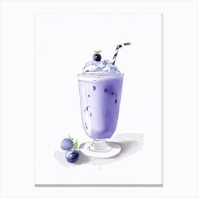Blueberry Milkshake Dairy Food Pencil Illustration 2 Canvas Print