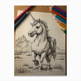 Unicorn With Backpack Canvas Print