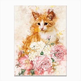 Cat With Roses 1 Canvas Print