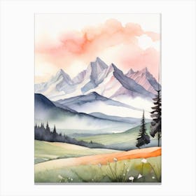 Tranquil Mountains In Minimalist Watercolor Vertical Composition 3 Canvas Print