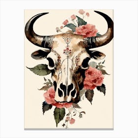 Vintage Boho Bull Skull Flowers Painting (18) Canvas Print