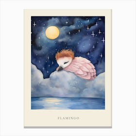 Baby Flamingo Sleeping In The Clouds Nursery Poster Canvas Print