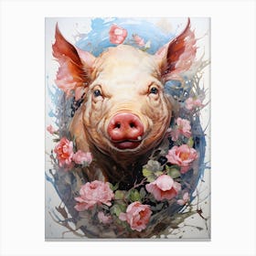 Pig With Roses Canvas Print