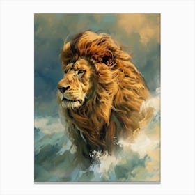 Barbary Lion Facing A Storm Illustration 1 Canvas Print