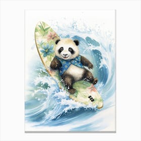 Panda Art Surfing Watercolour 4 Canvas Print