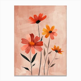 Set Of 4 Simple Hand Drawn Daisies On Pink Paper 2 Canvas Print