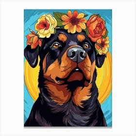 Rottweiler Portrait With A Flower Crown, Matisse Painting Style 1 Canvas Print