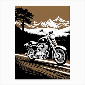Motorcycle On The Road, vintage bike, classic bike, vector art, Canvas Print