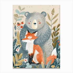 Sloth Bear And A Fox Storybook Illustration 3 Canvas Print