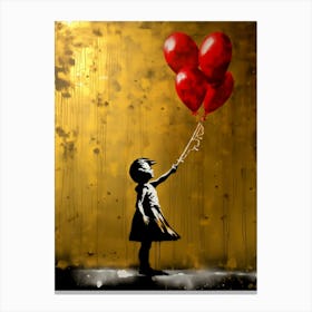 Little Girl With Red Balloons Canvas Print