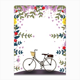 Pretty Floral Frame With A Bicycle Canvas Print