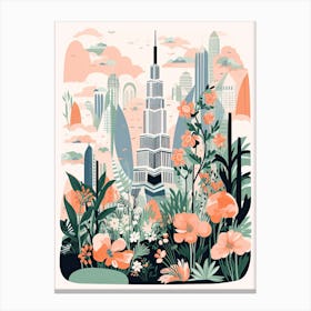 Burj Khalifa   Dubai, United Arab Emirates   Cute Botanical Illustration Travel 3 Canvas Print