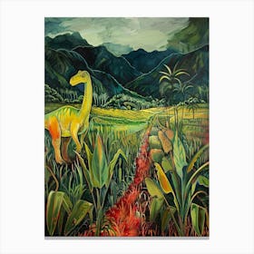 Dinosaur In A Field Of Crops Painting 1 Canvas Print