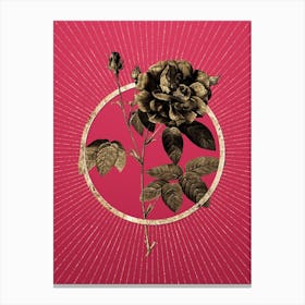 Gold French Rose Glitter Ring Botanical Art on Viva Magenta n.0104 Canvas Print