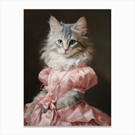 Cat In Pink Dress With Bows Rococo Style 6 Canvas Print