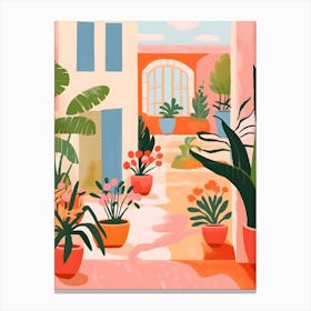 Potted Plants In A Courtyard Canvas Print