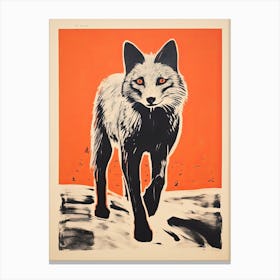Arctic Fox, Woodblock Animal Drawing 1 Canvas Print